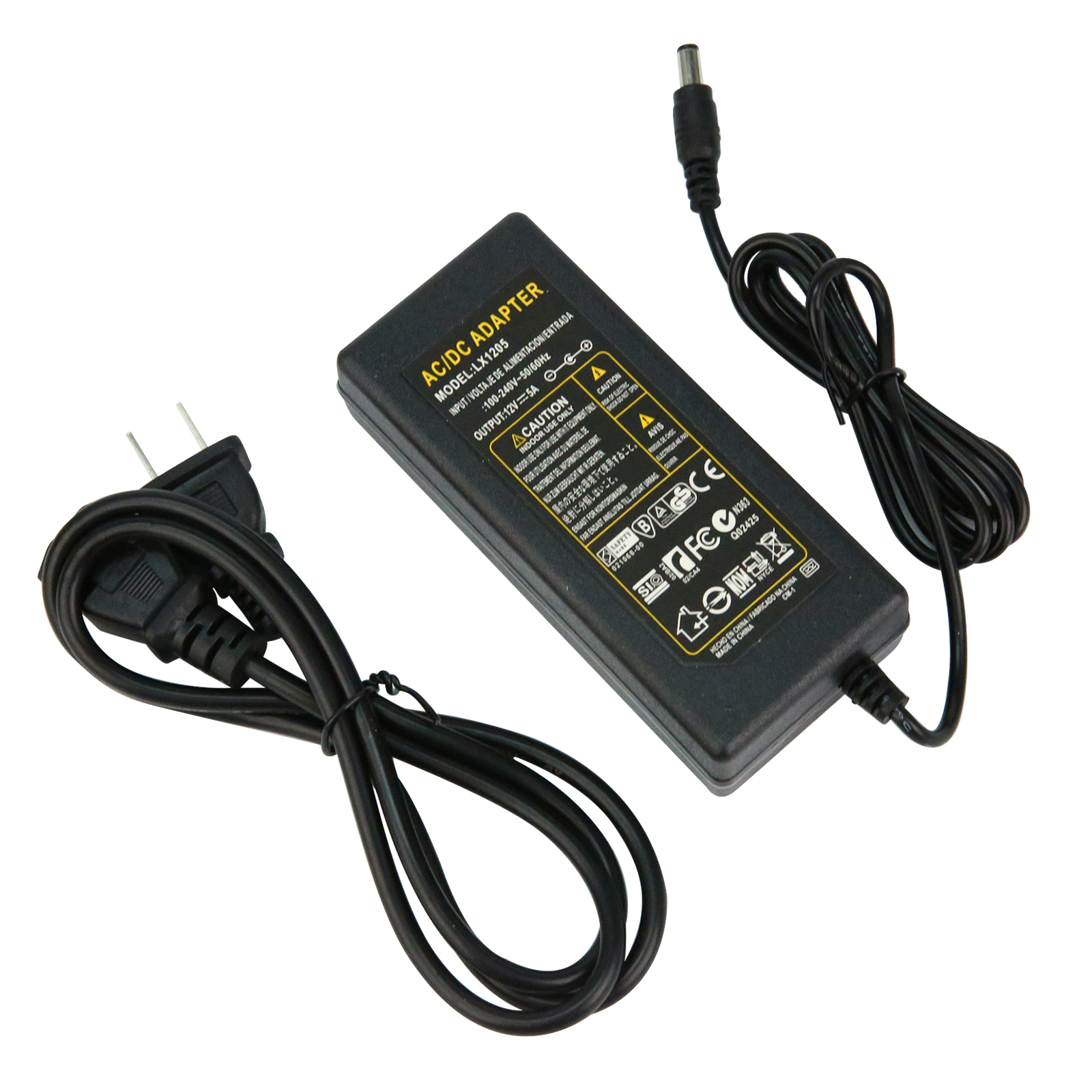 Адаптер питания для светодиодной ленты 12В 5А с 2-контактным кабелем длиной 1.2М под американскую розетку